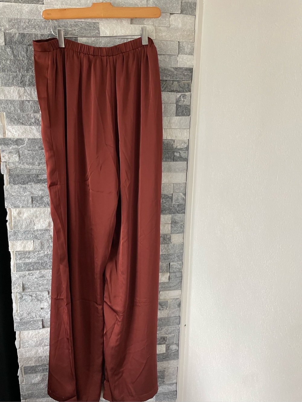 ANDREA ILYAMAH NWT Uchi Pants Chocolate Brown Satin Wide Leg High Waist-XXL - Picture 6 of 9